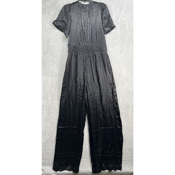 Anthropologie The Somerset Jumpsuit Size Medium Tall Inseam Satin Black - Picture 6 of 12